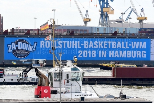 Banner zur Rollstuhlbasketball-WM 2018 in Hamburg am 30.07.2018 (© MSSP - Michael Schwartz)