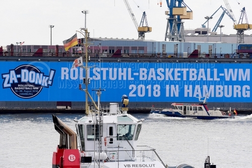 Banner zur Rollstuhlbasketball-WM 2018 in Hamburg am 30.07.2018 (© MSSP - Michael Schwartz)