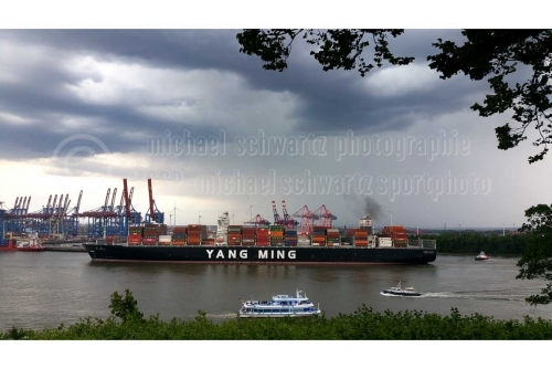 Containerschiff YM WINDOW auf dem Weg zum Containerterminal Waltershof am 03.06.2020 (© schwartz photographie)
